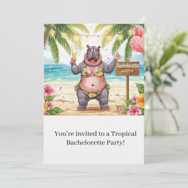 Beach Bachelorette Party Invitation for Hippo (Standing Front)