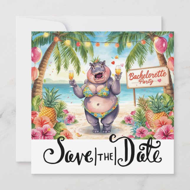 Beach Bachelorette Party Invitation for Hippo (Front)