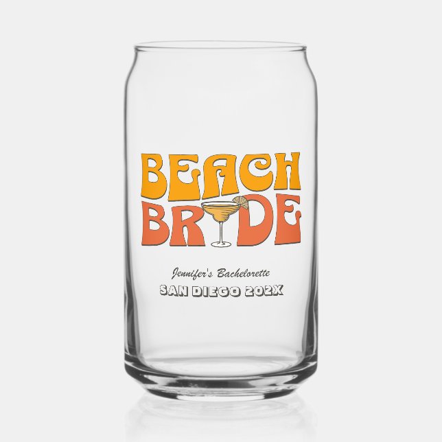 Beach Bachelorette Party Retro Groovy Beach Bride Can Glass (Front)