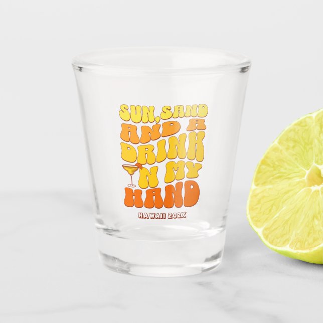 Beach Bachelorette Party Retro Sun Sand Drink Shot Glass (Front)