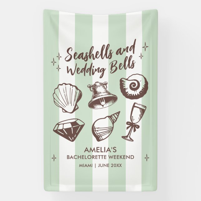 Beach Bachelorette Party Seashells Wedding Bells Banner (Vertical)