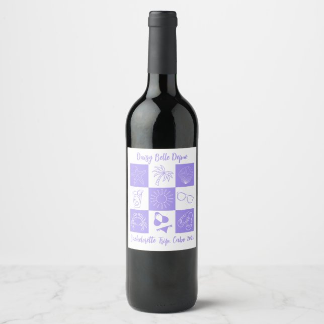 Beach Bachelorette Purple Wine Label (Front)