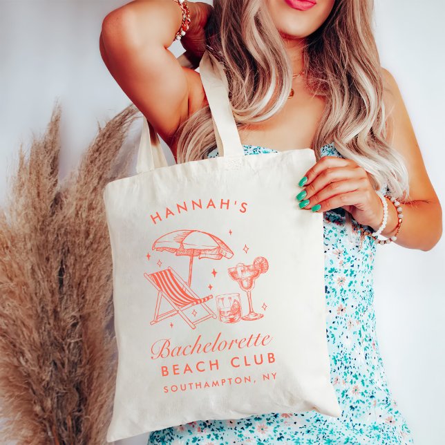Beach Bachelorette Retro Modern Personalised Tote Bag (Creator Uploaded)