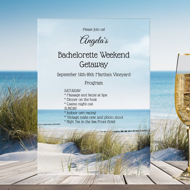 Beach Bachelorette Weekend Template Invitation (Bachelorette weekend getaway invitation program template with an image of dunes overlooking a beach)