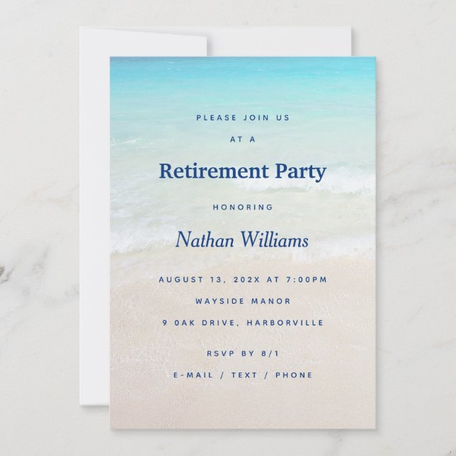 Beach Background Retirement Party Invitation (Front)