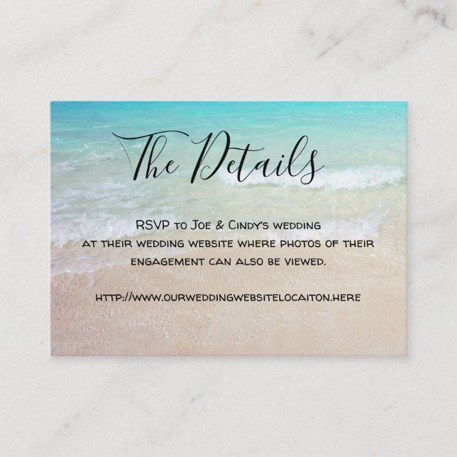Beach Background Wedding Details Enclosure Card (Front)