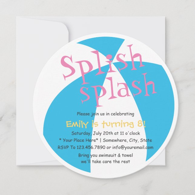Beach Ball Girls Summer Pool Birthday Party Invitation (Front)