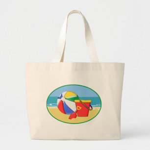 Beach Ball, Pail & Shovel at the Shore Large Tote Bag