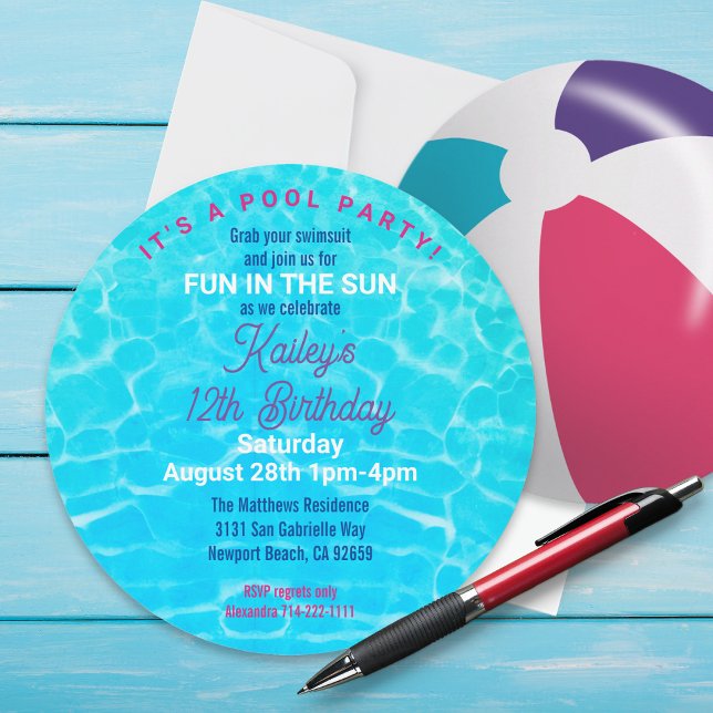 Beach Ball Pool Party Birthday Invitation (This realistic looking beach ball is a round pool party invitation! Customize it for any occasion.)