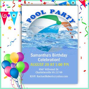 Beach Ball Pool Party Birthday  Invitation