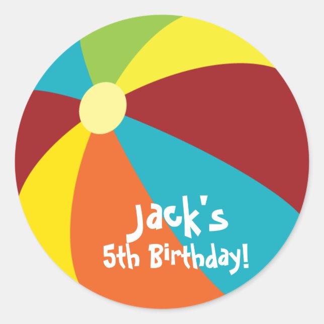 Beach Ball Pool Party Birthday Stickers (Front)