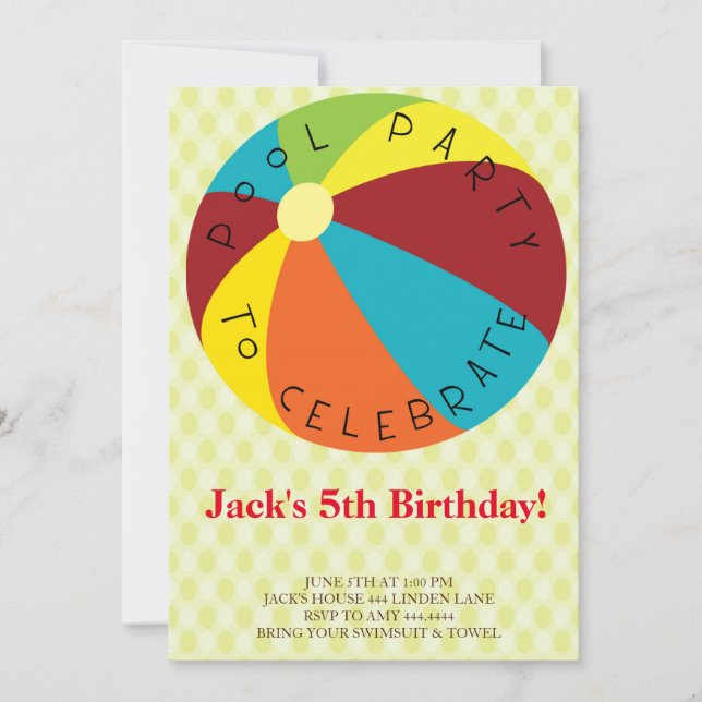 Beach Ball Pool Party Invitations (Front)