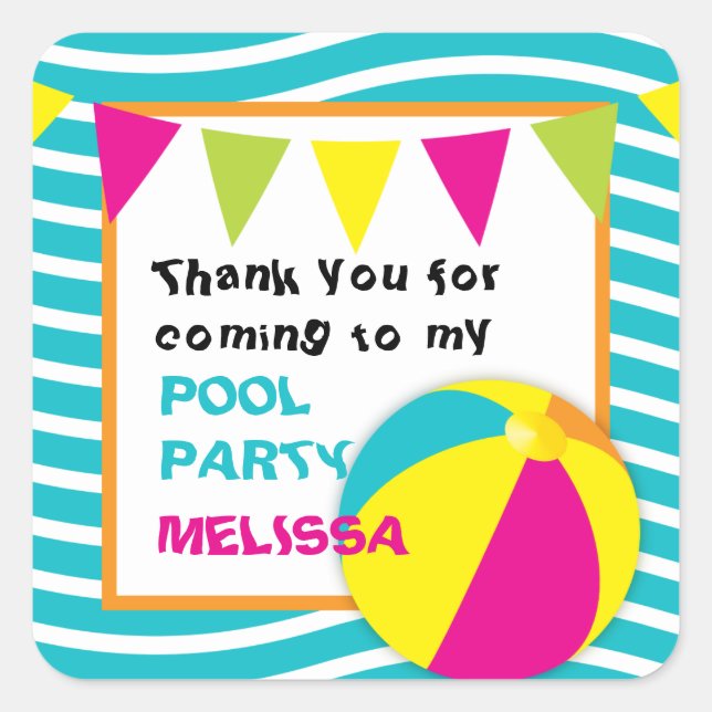 Beach Ball/Pool Party Round Stickers (Front)