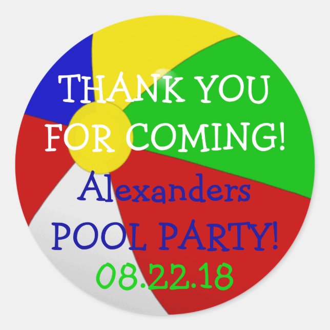 Beach Ball Pool Party Thank You Classic Round Sticker (Front)