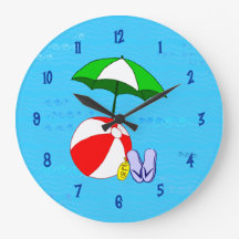 Beach Ball Pool Toys Wall Clock Blue Numbers