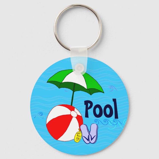 Beach Ball Pool Umbrella Blue Waves Pool Key Chain (Front)