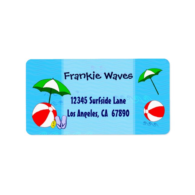 Beach Ball Pool Umbrella Custom Address Label (Front)