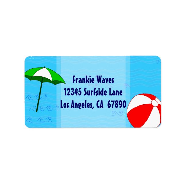 Beach Ball Pool Umbrella Custom Address Label (Front)