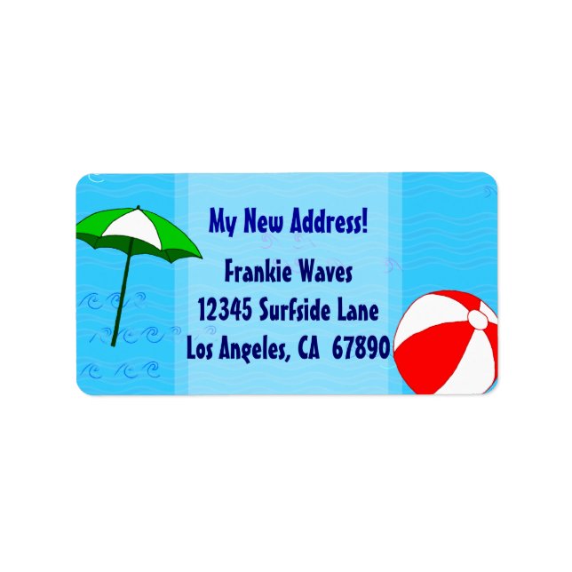 Beach Ball Pool Umbrella Custom New Address Label (Front)