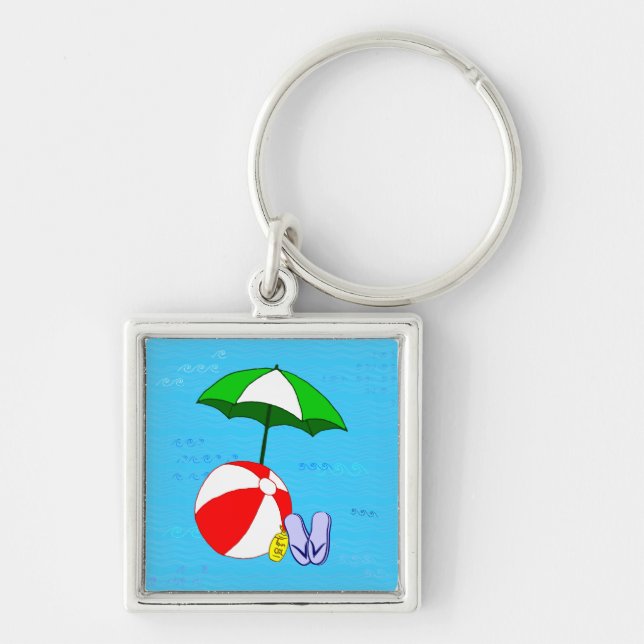 Beach Ball Pool Umbrella Template Key Ring (Front)