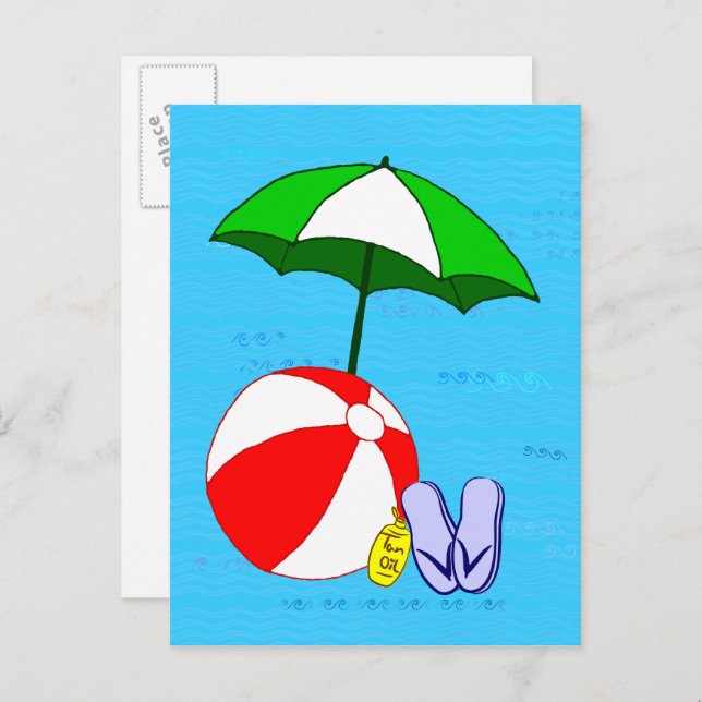 Beach Ball Pool Umbrella Template Postcard (Front/Back)