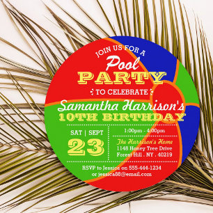 Beach Ball Summer Pool Party Birthday Invitations