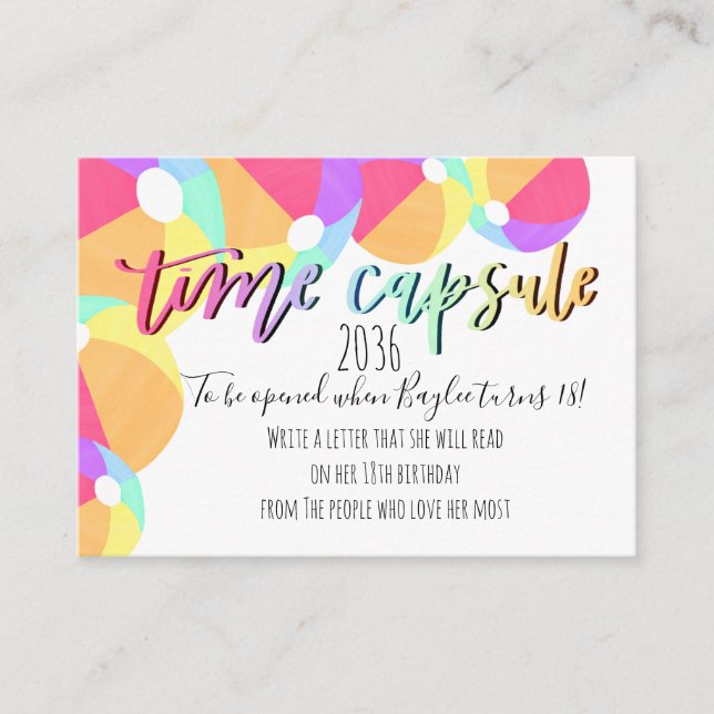 Beach Ball Time Capsule Insert Card (Front)