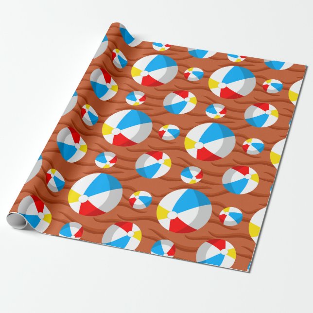 Beach Balls Red Sand Wrapping Paper (Unrolled)