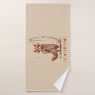 Beach Bandit Raccoon Surfer – Funny Vintage Bath Towel