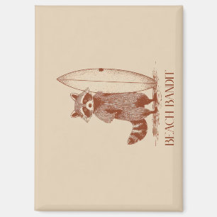 Beach Bandit Racoon Surfer – Funny Vintage Magnet