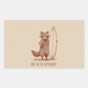 Beach Bandit Racoon Surfer – Funny Vintage Rectangular Sticker