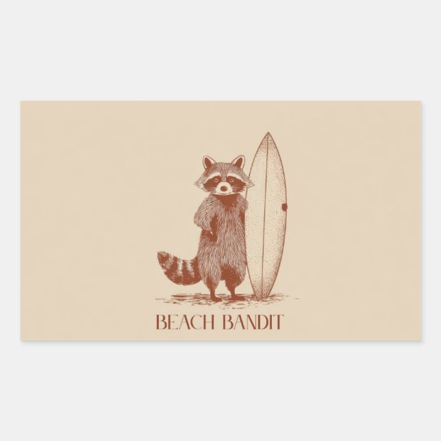 Beach Bandit Racoon Surfer – Funny Vintage Rectangular Sticker (Front)