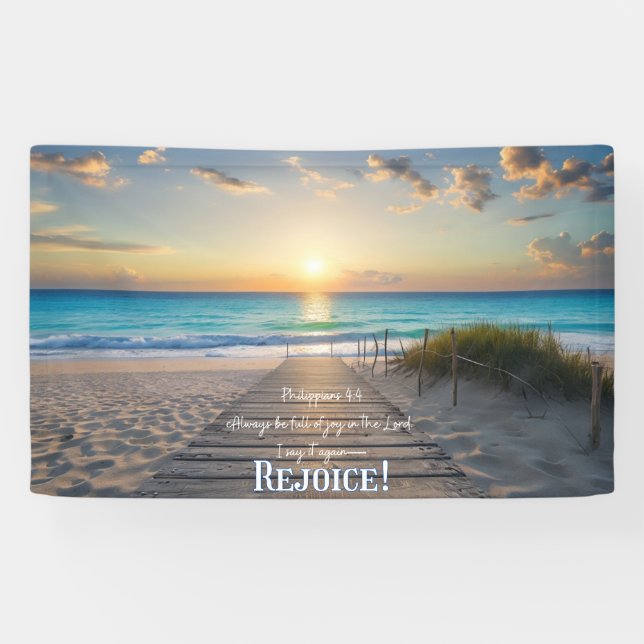 Beach Banner with Philippians 4:4 REJOICE! (Horizontal)
