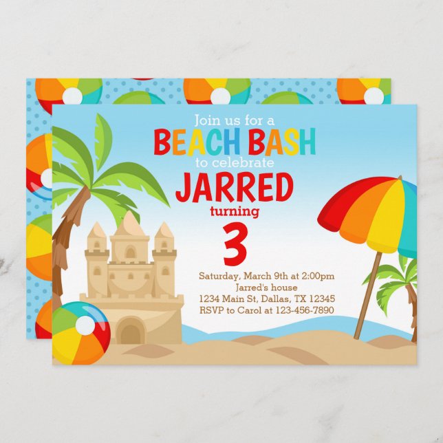 Beach Bash Birthday Party Invitation Invite (Front/Back)