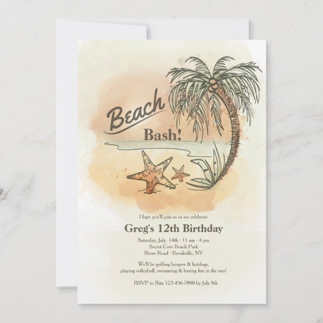 Beach Bash Invitation (Front)