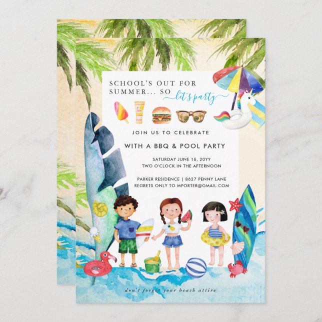 Beach Bash | Schools Out Summer Party Invitation (Front/Back)