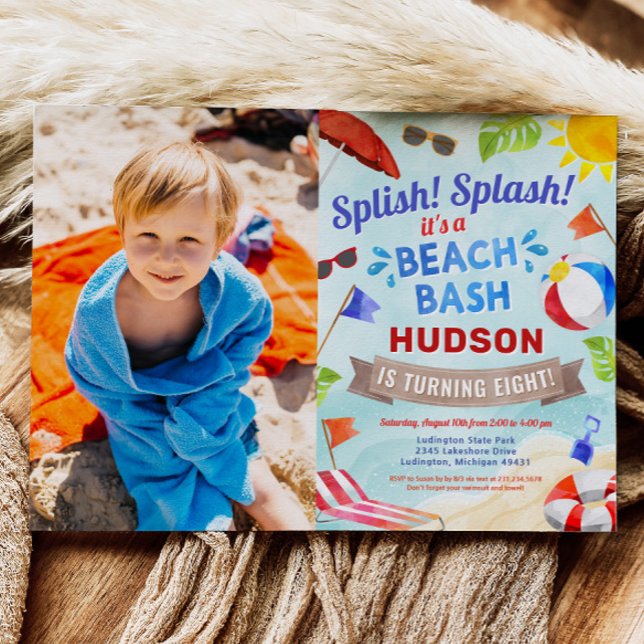 Beach Bash Summer Boy Birthday Photo Invitation (Beach Bash Summer Boy Birthday Photo Invitation)