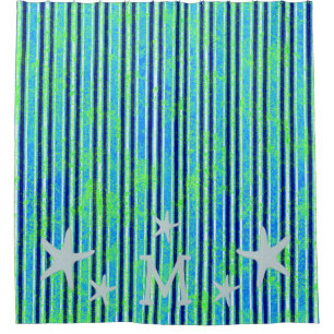 Beach Batik Stripes and Starfish Shower Curtain