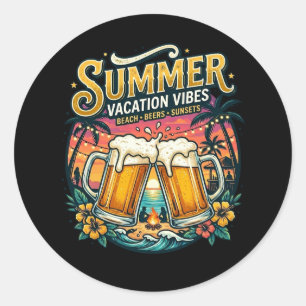 Beach Beers and Sunsets - summer holiday Party Classic Round Sticker