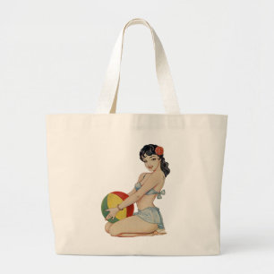 Beach Belle - Vintage Pin-Up Girl Large Tote Bag
