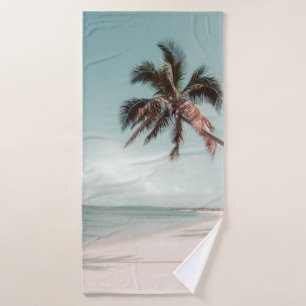 Beach beside coconut palm tree bath towel