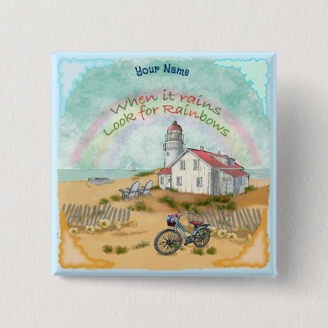 Beach Bike Lighthouse  15 Cm Square Badge (Front)