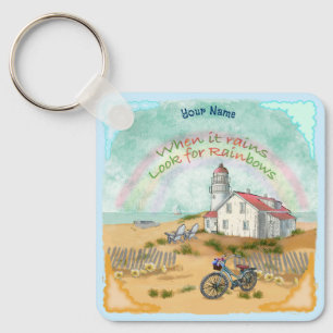 Beach Bike Lighthouse  Key Ring