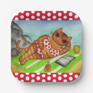 Beach Bikini Cat Paper Plates 