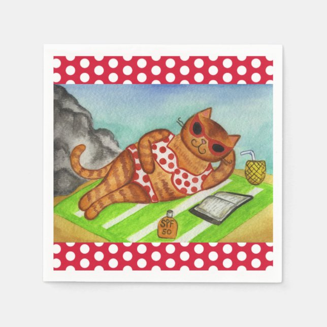 Beach Bikini Cat Party Picnic Napkins (Front)
