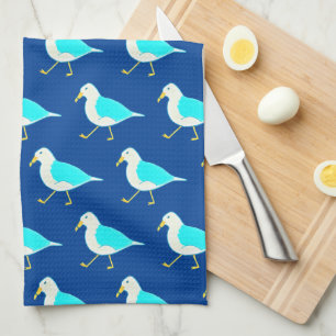 Beach Bird Art Blue Seagulls Tea Towel