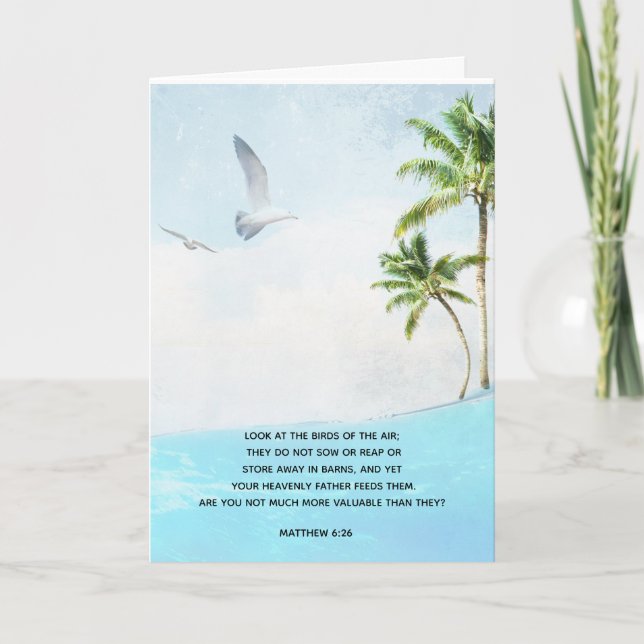 Beach Birds in the Air Matthew 6:26 Card (Front)