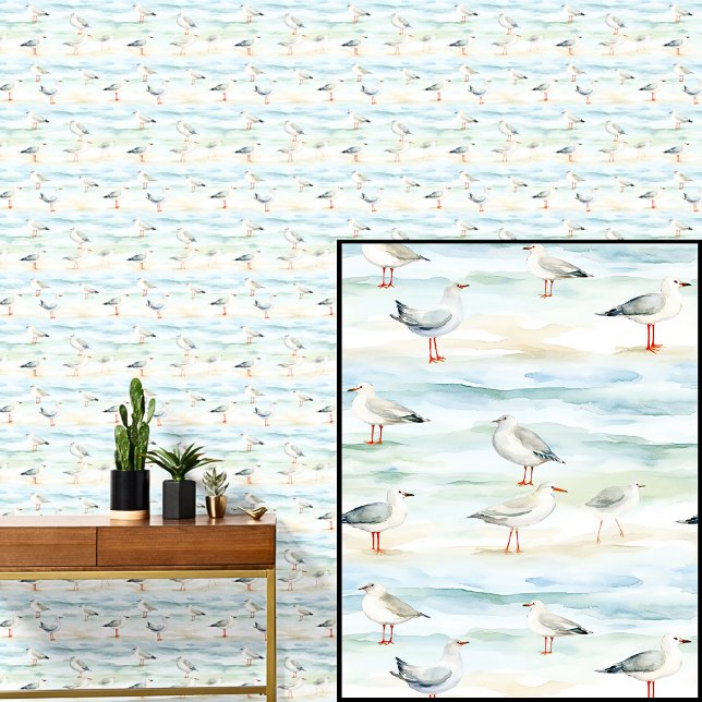 Beach Birds Seagulls on Sandy Beach with Waves     Wallpaper (Creator Uploaded)