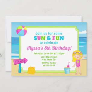 Beach Birthday Invitation Beach Party Girl