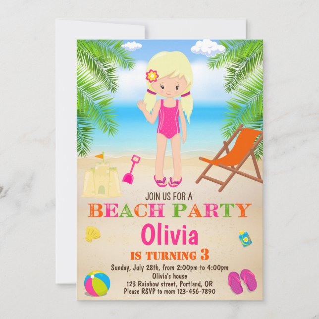 Beach birthday invitation Summer Beach invitation (Front)